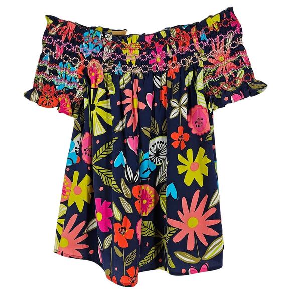 TRINA TURK Women's Off The Shoulder Blouse Floral Pattern 100% Silk Size Small - Picture 1 of 10